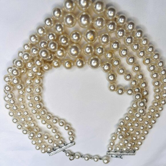 ✨ Vintage 5-Strand Faux Pearl Choker • 36–42 cm • 1950s Glamour - Picture 2 of 9